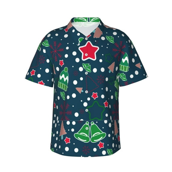 Xecao Christmas print Hawaiian shirt - a stylish short-sleeve button-down for men, perfect for casual beach and tropical outings.