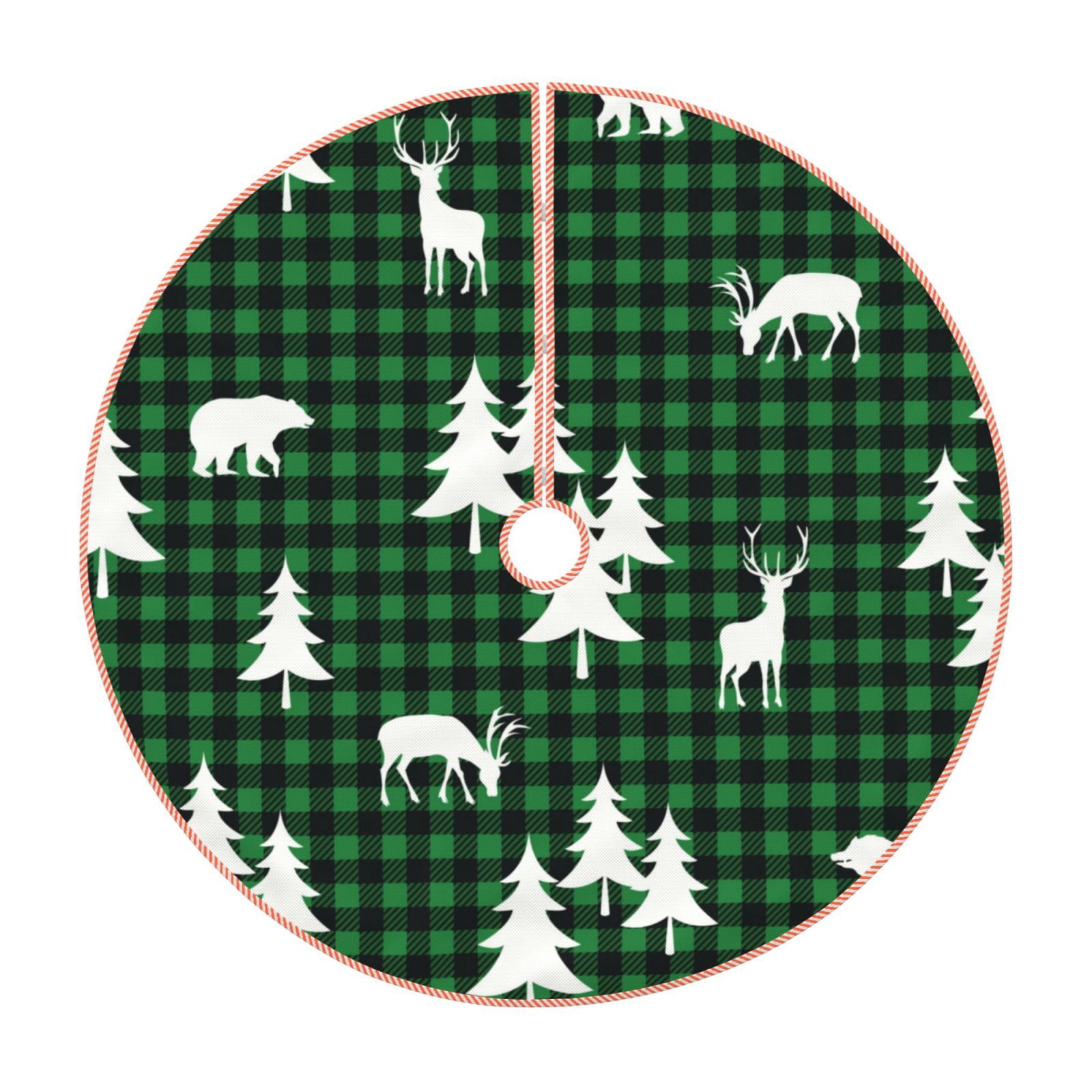 Xecao Christmas tree green plaid Pattern Christmas Tree Skirt Round Xmas Tree Mat Base Cover for Holiday Home Decorations-36"