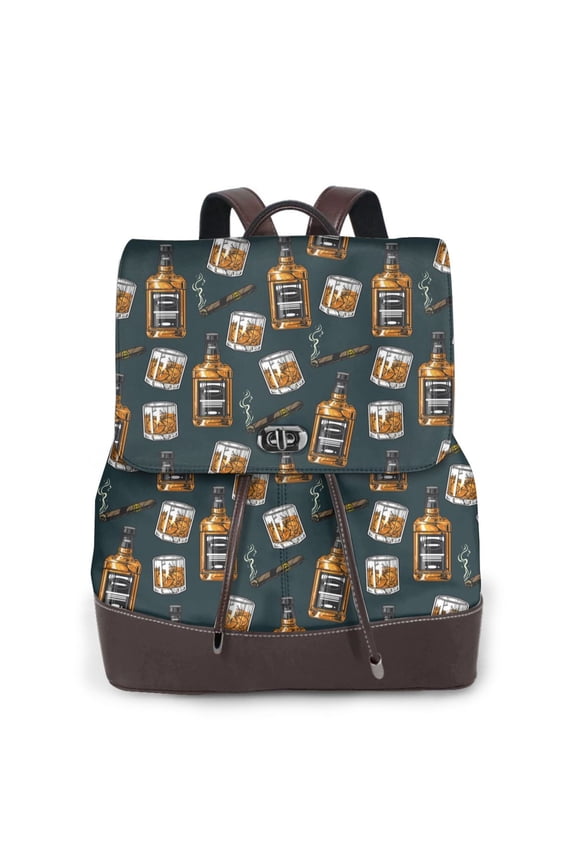 Cigar Print Large Backpack Soft Leather for Women Travel with Compartment, Adjustable Convertible Strap