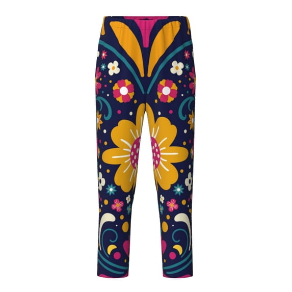 Xecao Cinco De Mayo Floral Print Teenagers' Pajama Pants Long Sleep Pants Soft Elastic Waist Pajama Bottoms Elastic waist with 2 Pockets 5-16 Years-Large