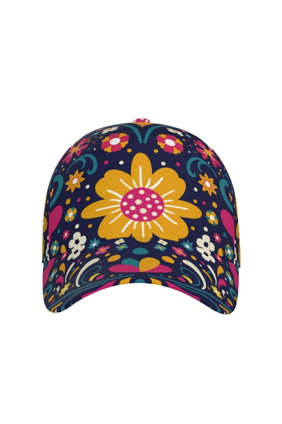 Cinco De Mayo Floral for Baseball Cap: Unisex, crafted from classic polyester twill fabric, featuring a soft unconstructed design