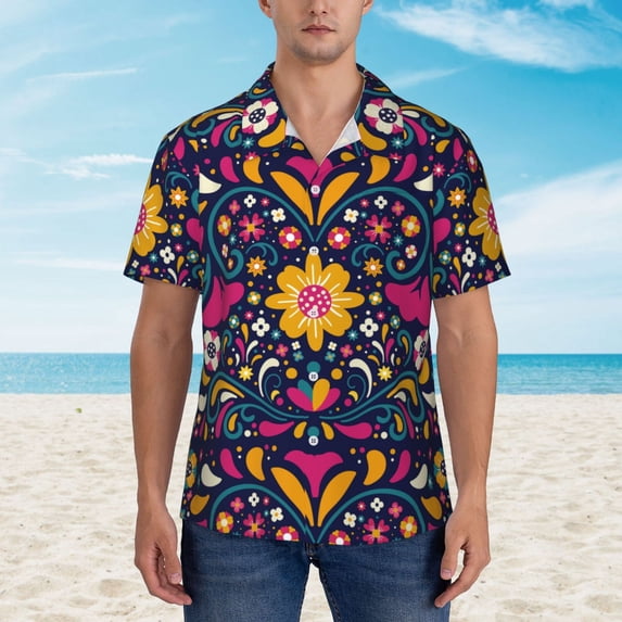 Xecao Cinco De Mayo Floral print Hawaiian shirt - a stylish short-sleeve button-down for men, perfect for casual beach and tropical outings.