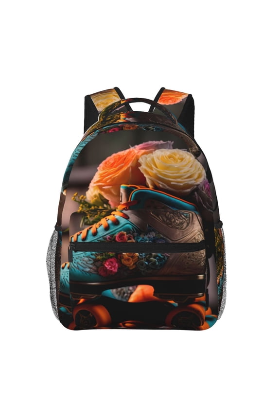 Classic Floral Blue Skate Shoes Backpack, a stylish and functional choice for both men and women, is the perfect basic bookbag for college, work, or travel