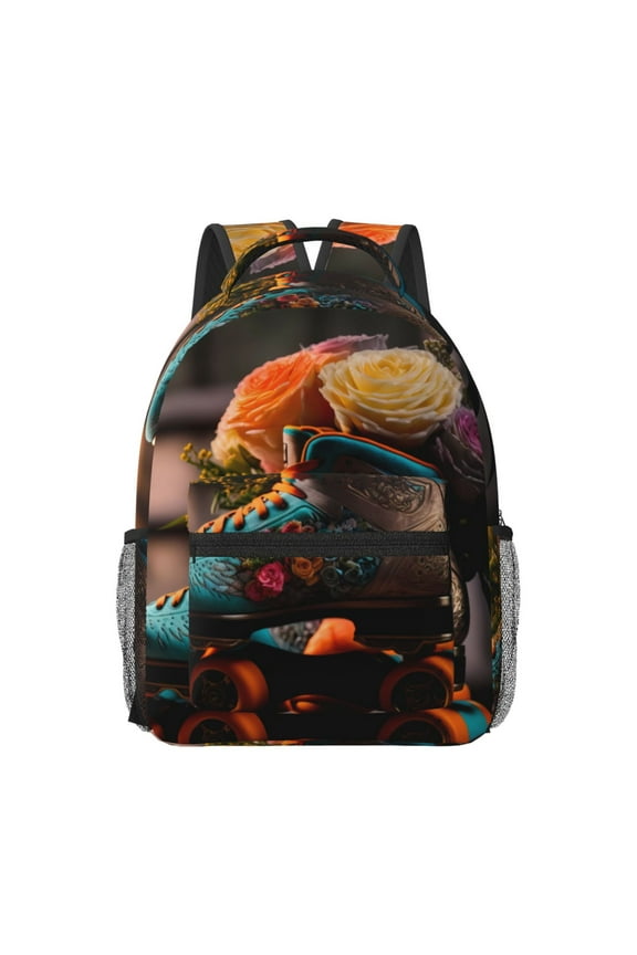 Classic Floral Blue Skate Shoes Travel Backpack: A spacious, stylish computer backpack ideal for men and women, perfect for college, school, or daily travels