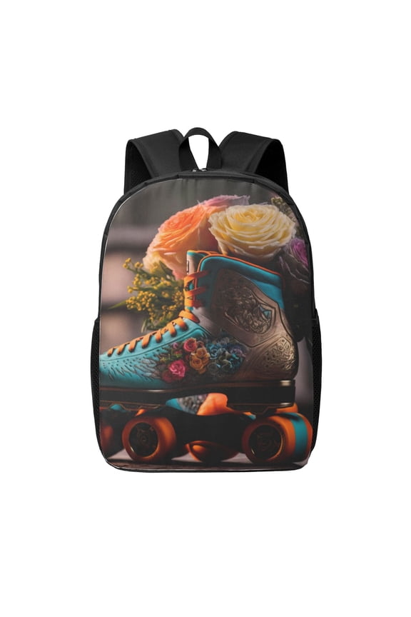 Classic Floral Blue Skate Shoes print Travel Backpack, Large Computer Backpack for Men Women, College School Rucksack Book Bag