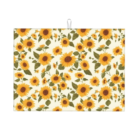 Xecao Classical Cute Sunflower patten Microfiber Dish Drying Mat,Absorbent Dish Drainer Kitchen Counter,Super Absorbent Dish Drying Pads 1824 Inch