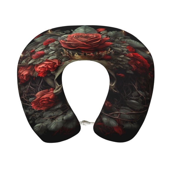 Xecao Classical Rose Crown Skull Print Memory Foam Cervical Neck Pillow Versatile U-Shaped Pillows for Home,Office,Camping,Travelling,Soft Washable Cover