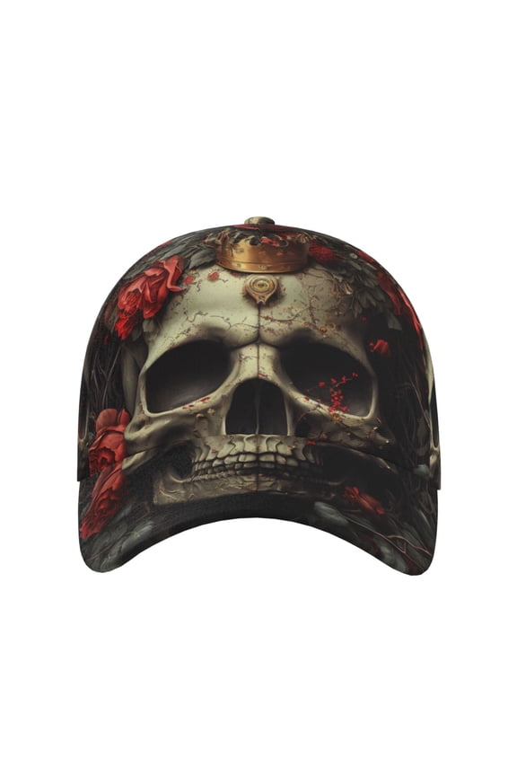 Classical Rose Crown Skull for Baseball Cap: Unisex, crafted from classic polyester twill fabric, featuring a soft unconstructed design