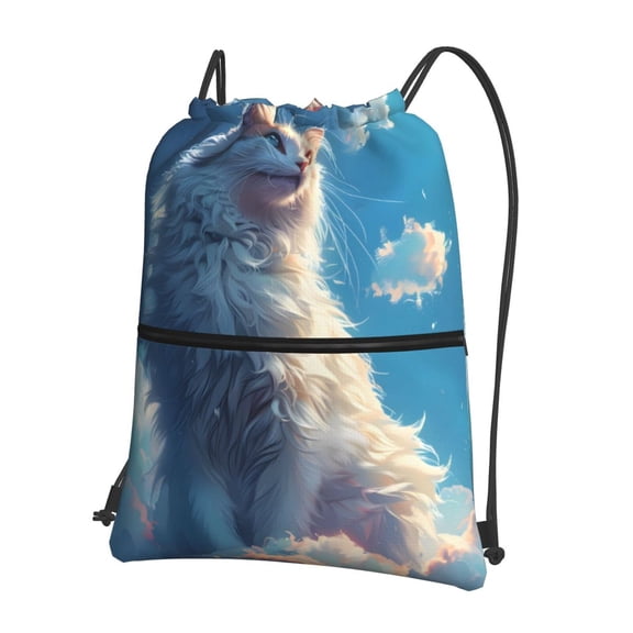Xecao Clear Sky Blue Cat for Drawstring Bags,Pull String Backpack Bags,String Bag Sackpack