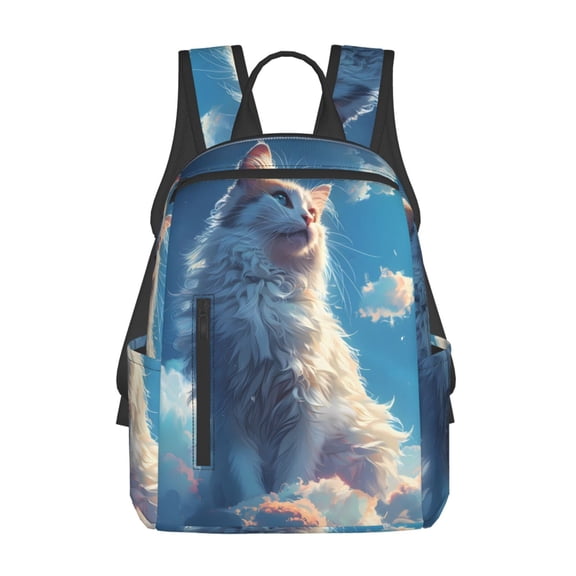 Xecao Clear Sky Blue Cat print Backpack For women men Aesthetic Lightweight Travel Daypack Simple Cute Backpack For Bookbag