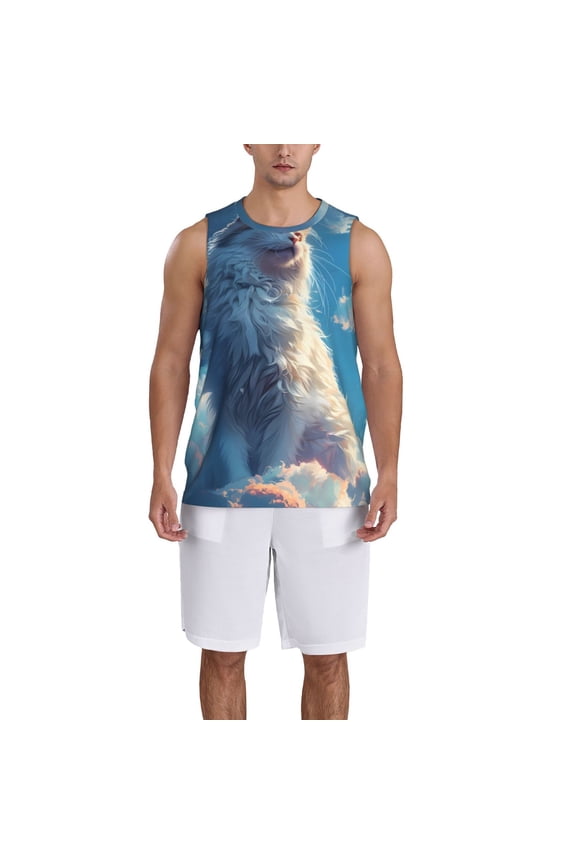 Clear Sky Blue Cat print basketball shirt for both men and women, a unisex basketball jersey perfect for theme parties-XX-Large