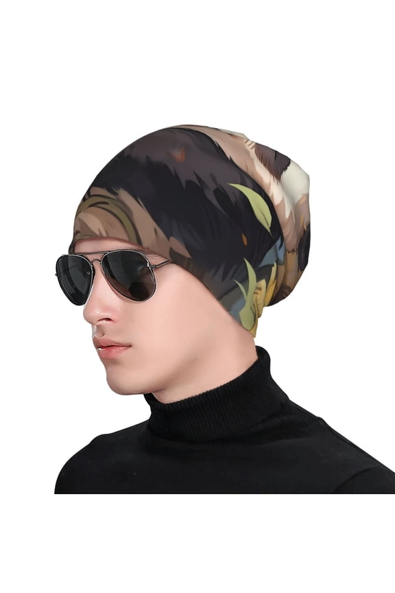 Clear Sky Cute Sunflower Panda Print Beanie Knitted Hat for Men Women, Winter Fashion Knit Cuffed Caps Unisex