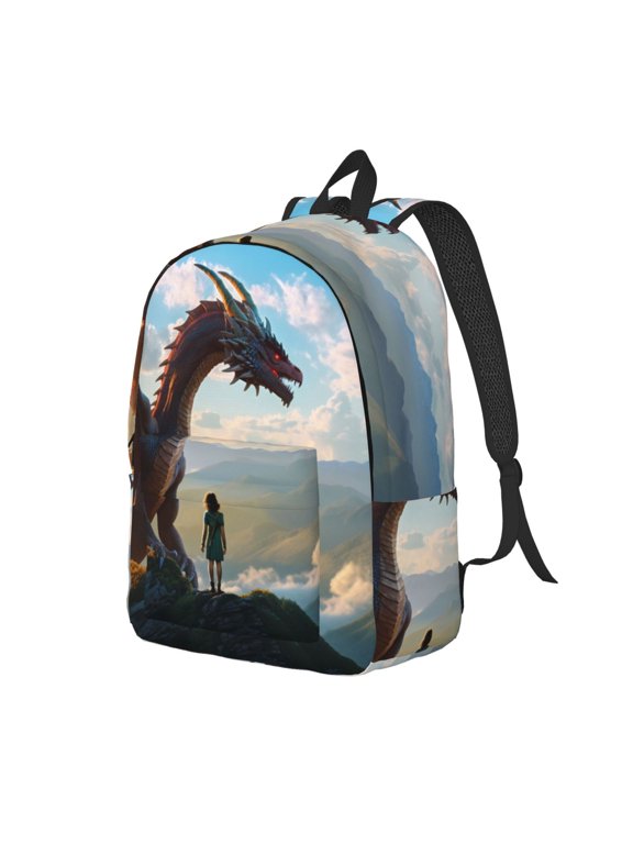 Clear Sky Mountain Red Dragon Canvas College Laptop Backpack, a durable rucksack designed for both men and women, ideal for travel, school, and daily use-Small