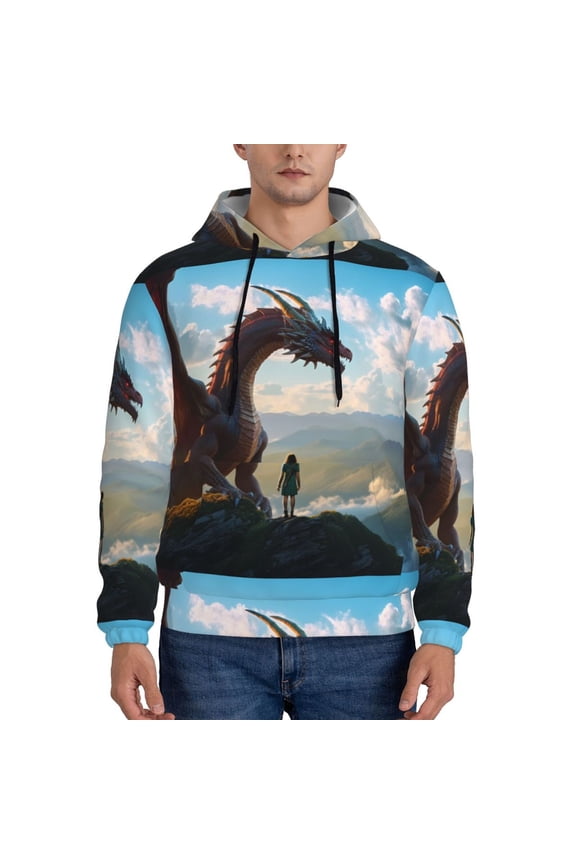 Clear Sky Mountain Red Dragon Pattern Men's Adult Pullover Hoodie,Hooded Sweatshirt-X-Large