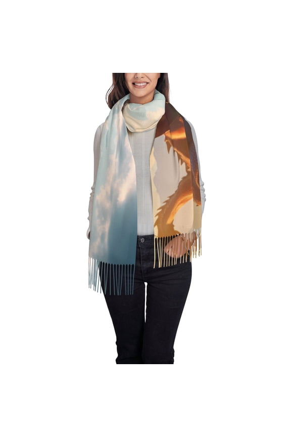 Clear Sky Mountain Red Dragon Pattern Womens Winter Scarf Fall Scarf Oversized Large Scarf for Women Warm Shawl Wrap