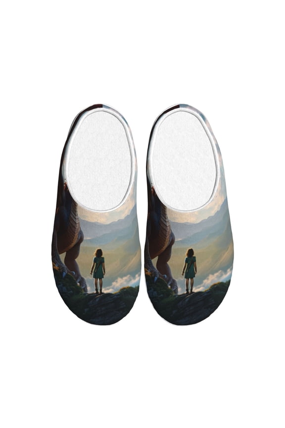 Clear Sky Mountain Red Dragon Print Cotton Slippers Fuzzy Warm Cozy Slippers Non Slip House Slippers For Indoor Outdoor Cotton Slippers House Slippers-35/36