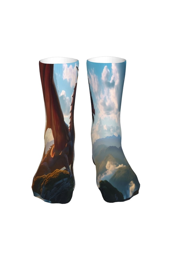 Clear Sky Mountain Red Dragon Print Fashion No Heel Casual Crew Socks Cushioned Breathable for Men Women - Moisture wicking,Not easy to fade Suitable for daily