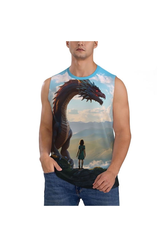 Clear Sky Mountain Red Dragon Print Men's Tank Top: Sleek Sleeveless Tee for Casual Sports and Beach Occasions-Medium