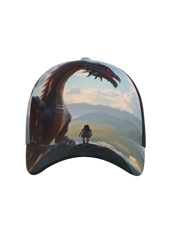 Clear Sky Mountain Red Dragon for Baseball Cap: Unisex, crafted from classic polyester twill fabric, featuring a soft unconstructed design