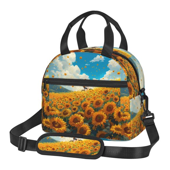 Xecao Clear Sky Sunflower Print Insulated Lunch Box, Lunch Cags Lunch Bag Featuring An Adjustable Shoulder Strap