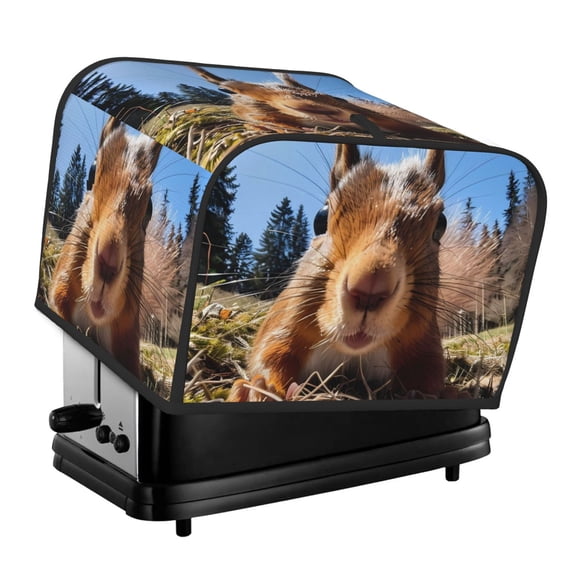 Xecao Close-Up Curious Squirrel Print 4 Slice Toaster Cover with Pockets, Small Appliance Cover, Dust and Fingerprint Protection, Machine Washable