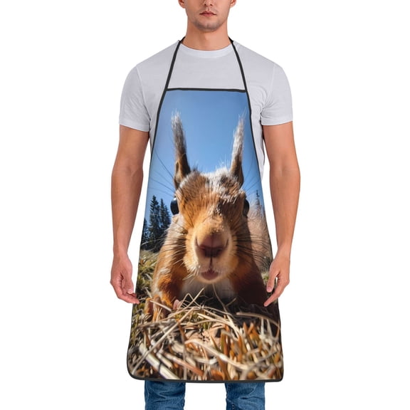 Xecao Close-Up Curious Squirrel Print Funny BBQ Chef Aprons for Men Women,Adjustable Kitchen Cooking Aprons with Pocket Waterproof Oil Proof No Pilling Fading