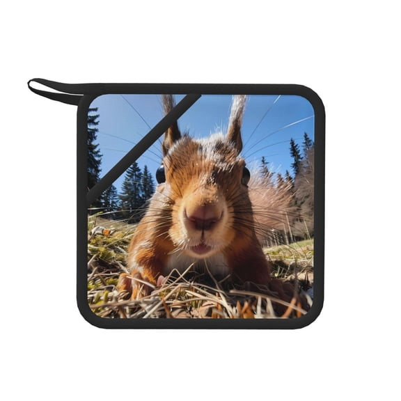 Xecao Close-Up Curious Squirrel for Silicone Trivet Mats - Heat Resistant Pot Holders, Multipurpose Non-Slip Hot Pads