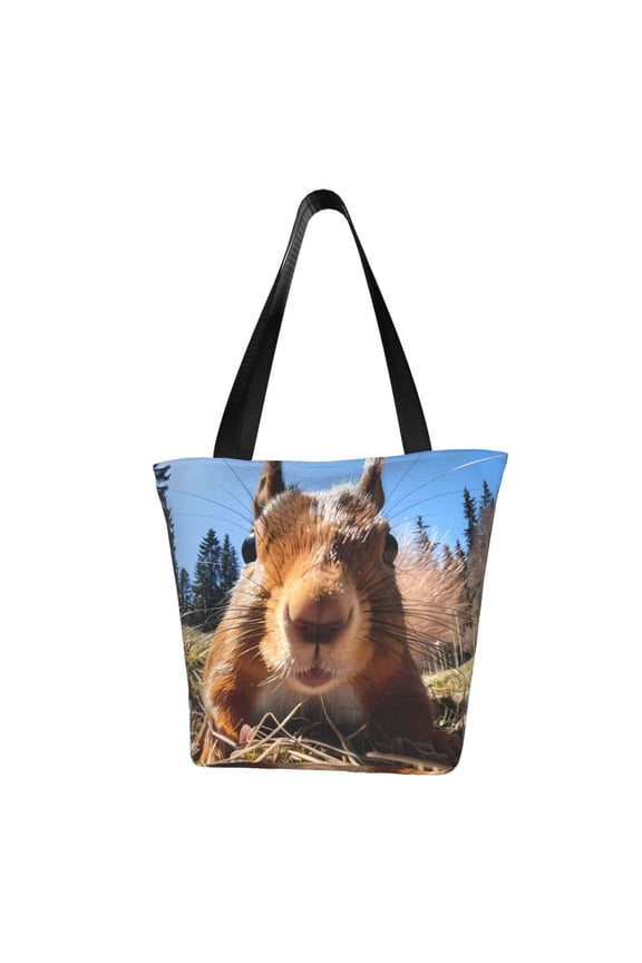 Close-Up Curious Squirrel for Tote Bag for Women -Tote Shoulder Bag with A Little Pocket Inside, Perfect for Travel and Work.