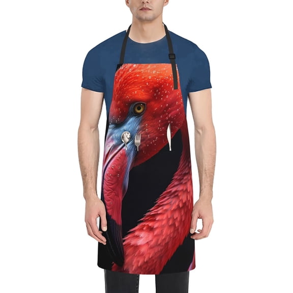 Xecao Closeup Red Flamingo Portrait Print Kitchen Cooking Aprons, Waterproof Adjustable Bib Aprons with 2 Pockets for Women Men Chef