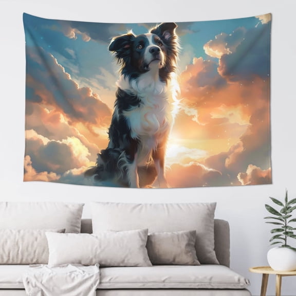 Xecao Cloud Border Collie Print Tapestry, Wall Hanging Room Funny Decor, Backdrop Room Decor for Bedroom Living Room dormitory