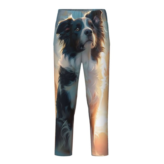 Xecao Cloud Border Collie Print Teenagers' Pajama Pants Long Sleep Pants Soft Elastic Waist Pajama Bottoms Elastic waist with 2 Pockets 5-16 Years-Small