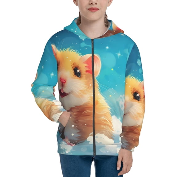 Xecao Cloud Cute Hamster Pattern Zip Up Hoodies for Boys Girls, Sweatshirt with Pockets-Small