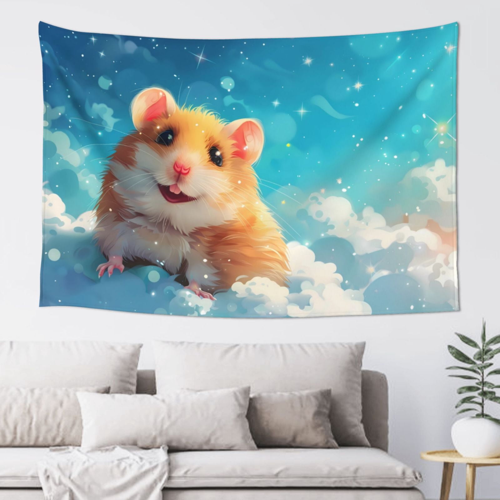 Image showcasing Xecao Cloud Cute Hamster Print Tapestry, Wall Hanging Room Funny Decor ...