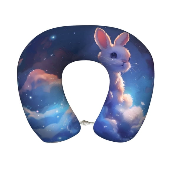 Xecao Cloud Cute Rabbit Print Memory Foam Cervical Neck Pillow Versatile U-Shaped Pillows for Home,Office,Camping,Travelling,Soft Washable Cover