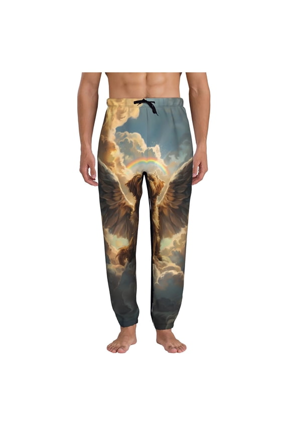 Cloud Rainbow Winged Dog Print Active Tech Joggers for Men, Mens Sweatpants Lounge Pants with Pockets-Small