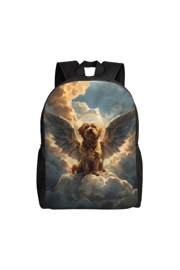 Cloud Rainbow Winged Dog Print School Backpack with Laptop Compartment Small Travel Laptop Backpack for Women Men Waterproof College Backpack Simple School Bag