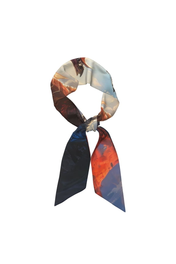 Cloud Red And Blue Dragon Pattern Large Satin Head Scarf - Satin Hair Scarves Silk Bandana Scarf Headscarf Silk Feeling Scarf for Women