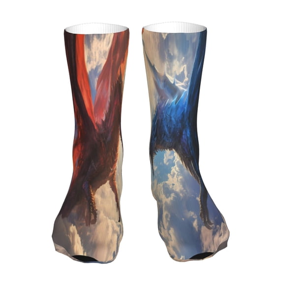 Xecao Cloud Red And Blue Dragon Print Fashion No Heel Casual Crew Socks Cushioned Breathable for Men Women - Moisture wicking,Not easy to fade Suitable for daily