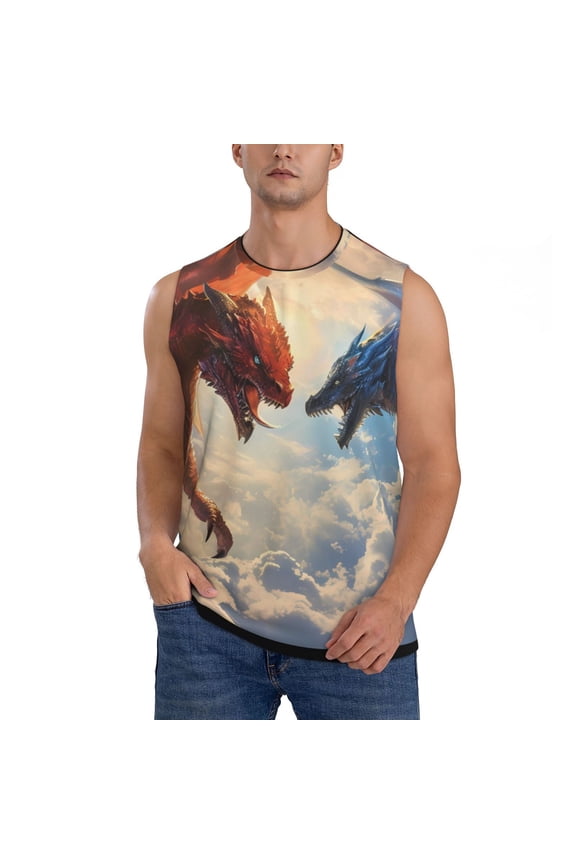 Cloud Red And Blue Dragon Print Men's Tank Top: Sleek Sleeveless Tee for Casual Sports and Beach Occasions-Large