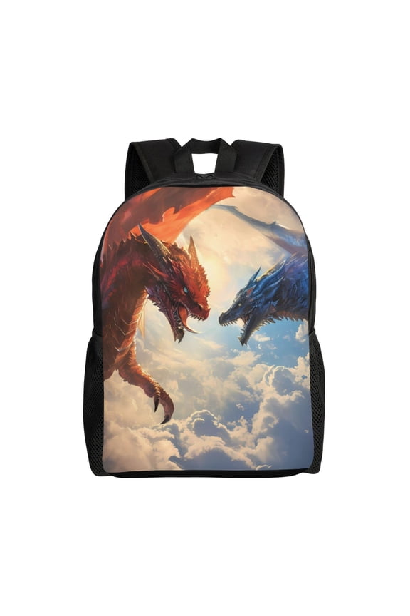 Cloud Red And Blue Dragon Print School Backpack with Laptop Compartment Small Travel Laptop Backpack for Women Men Waterproof College Backpack Simple School Bag