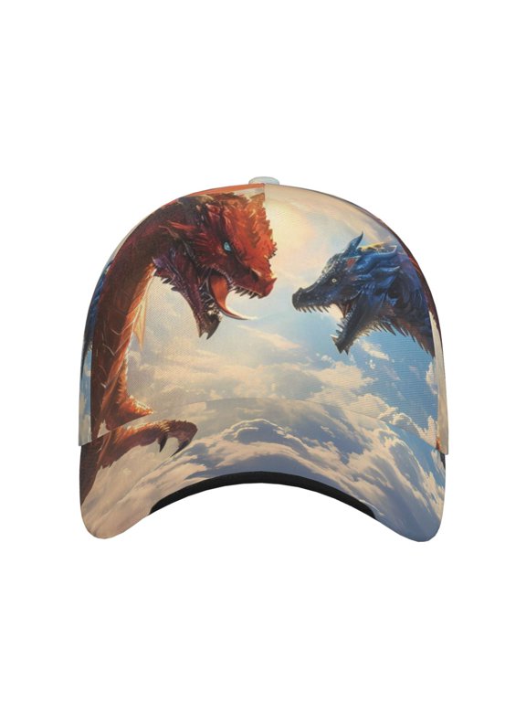 Cloud Red And Blue Dragon for Baseball Cap: Unisex, crafted from classic polyester twill fabric, featuring a soft unconstructed design