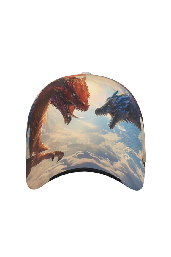 Cloud Red And Blue Dragon for Baseball Cap: Unisex, crafted from classic polyester twill fabric, featuring a soft unconstructed design