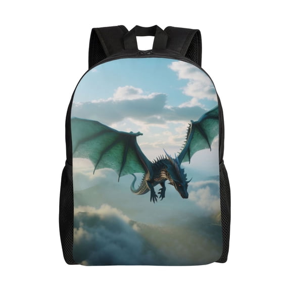 Xecao Cloud Sky Green Dragon Print School Backpack with Laptop Compartment Small Travel Laptop Backpack for Women Men Waterproof College Backpack Simple School Bag