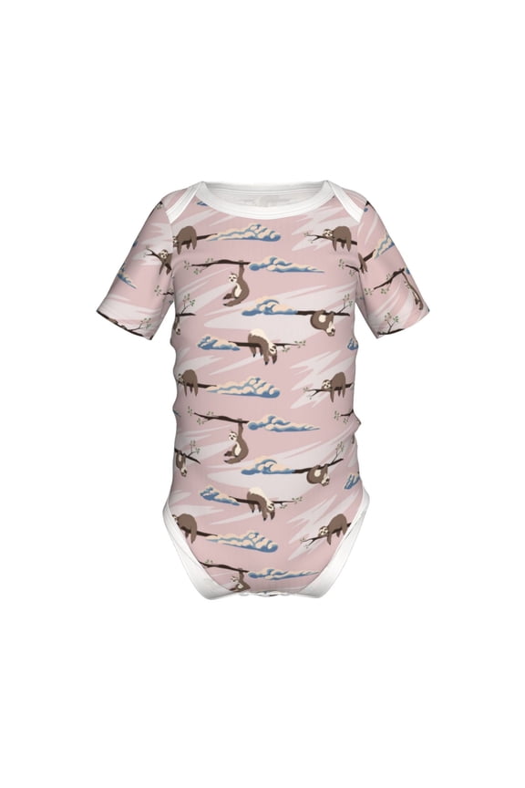 Cloud Sloth Pattern Baby Climbing Bodysuit Short Sleeve Onesie Unisex 0-12 Months Baby Shirt Newborn Outfits Crotch snap design-6 Months