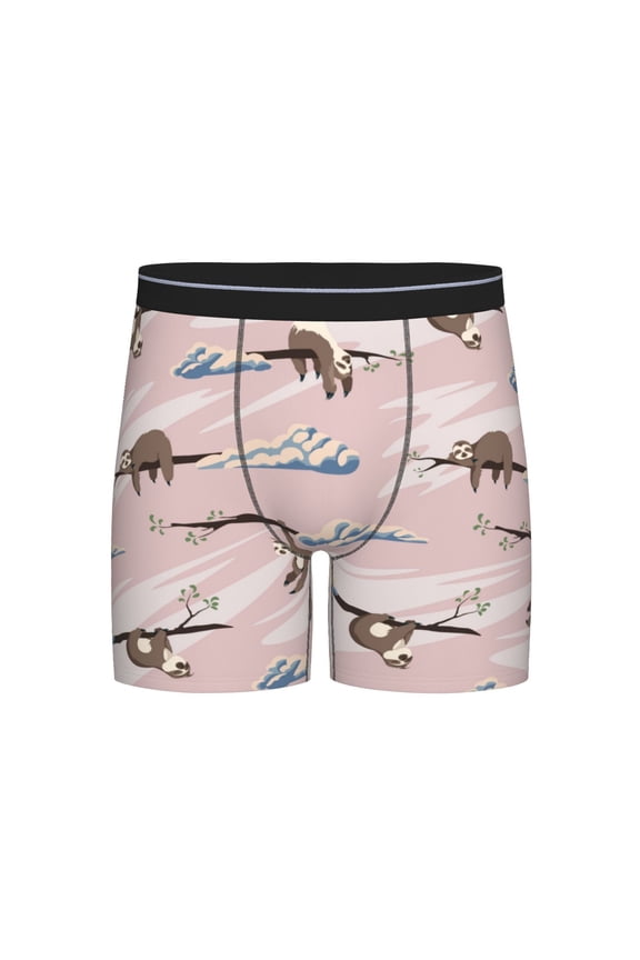 Cloud Sloth Print Boxer Briefs for Men's Stretch Moisture-Wicking Underwear, Mid-Rise Classics breathable fabric