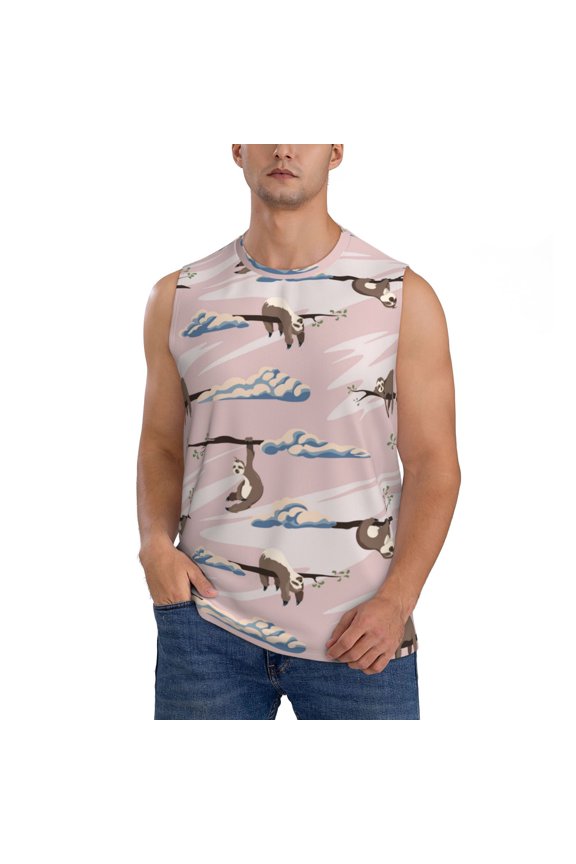 Cloud Sloth Print Men's Tank Top: Sleek Sleeveless Tee for Casual Sports and Beach Occasions-3X-Large
