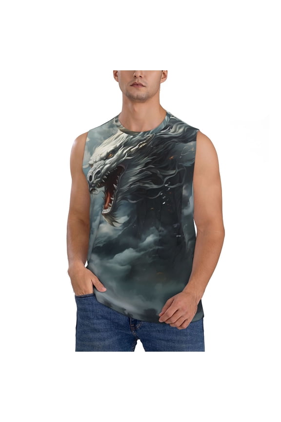 Cloud White Dragon Print Men's Tank Top: Sleek Sleeveless Tee for Casual Sports and Beach Occasions-Small