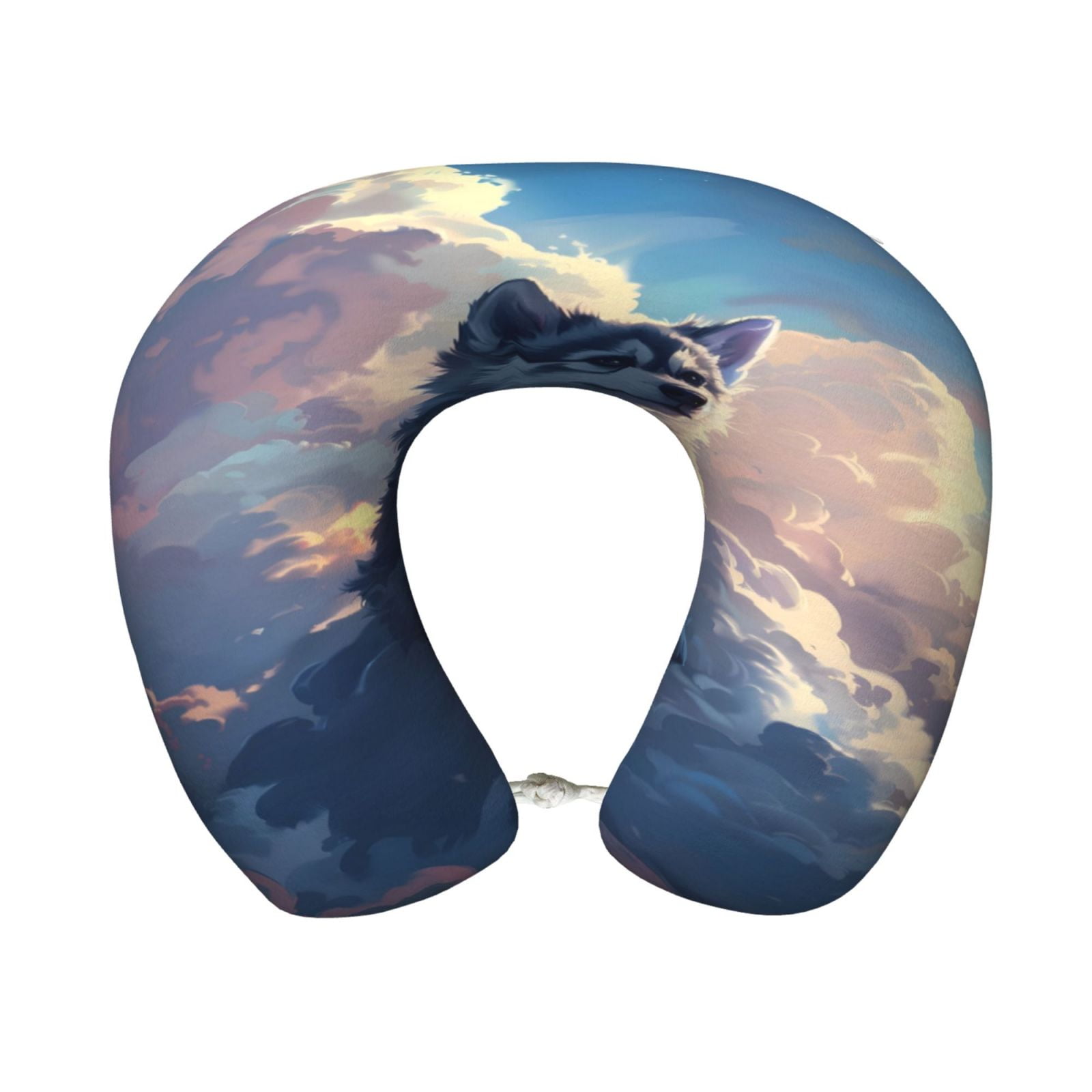 Xecao Cloud Wolf Print Memory Foam Cervical Neck Pillow Versatile U-Shaped Pillows for Home,Office,Camping,Travelling,Soft Washable Cover
