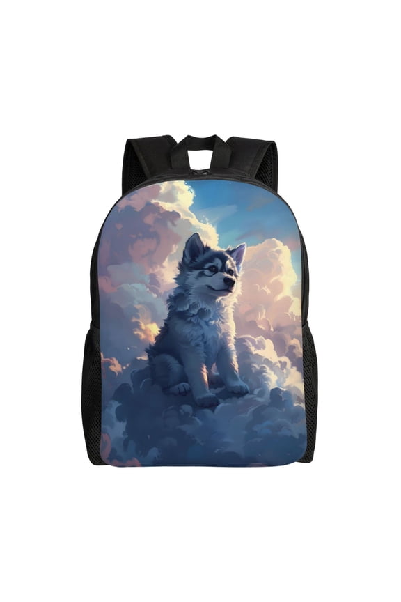 Cloud Wolf Print School Backpack with Laptop Compartment Small Travel Laptop Backpack for Women Men Waterproof College Backpack Simple School Bag