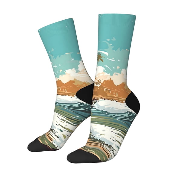 Xecao Coastal Palm Beach Pattern Sport Socks for Women and Men Crew Socks Sporty Calf Socks Casual Socks